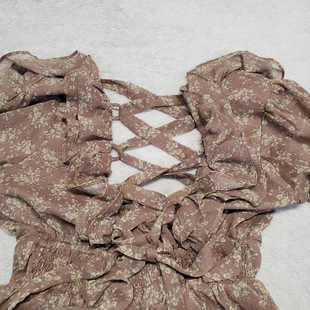 Petal & Pup Beige Floral Ruffle Tiered Dress Small Cottagecore Romantic Feminine - Picture 3 of 13